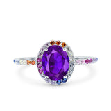 Oval Art Deco Multiple Color Wedding Bridal Ring Simulated Cubic Zirconia 925 Sterling Silver