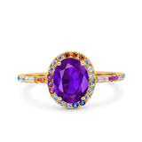 Oval Art Deco Multiple Color Wedding Bridal Ring Simulated Cubic Zirconia 925 Sterling Silver