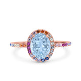 Oval Art Deco Multiple Color Wedding Bridal Ring Simulated Cubic Zirconia 925 Sterling Silver