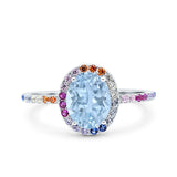 Oval Art Deco Multiple Color Wedding Bridal Ring Simulated Cubic Zirconia 925 Sterling Silver