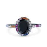 Oval Art Deco Multiple Color Wedding Bridal Ring Simulated Cubic Zirconia 925 Sterling Silver