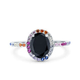 Oval Art Deco Multiple Color Wedding Bridal Ring Simulated Cubic Zirconia 925 Sterling Silver