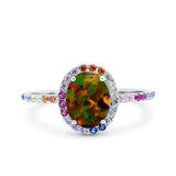Oval Art Deco Multiple Color Wedding Bridal Ring Simulated Cubic Zirconia 925 Sterling Silver