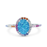 Oval Art Deco Multiple Color Wedding Bridal Ring Simulated Cubic Zirconia 925 Sterling Silver