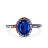 Oval Art Deco Multiple Color Wedding Bridal Ring Simulated Cubic Zirconia 925 Sterling Silver