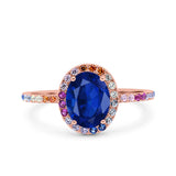 Oval Art Deco Multiple Color Wedding Bridal Ring Simulated Cubic Zirconia 925 Sterling Silver