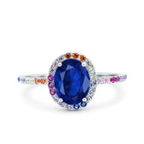 Oval Art Deco Multiple Color Wedding Bridal Ring Simulated Cubic Zirconia 925 Sterling Silver