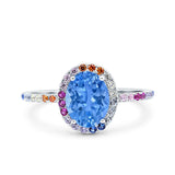 Oval Art Deco Multiple Color Wedding Bridal Ring Simulated Cubic Zirconia 925 Sterling Silver
