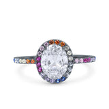 Oval Art Deco Multiple Color Wedding Bridal Ring Simulated Cubic Zirconia 925 Sterling Silver