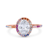 Oval Art Deco Multiple Color Wedding Bridal Ring Simulated Cubic Zirconia 925 Sterling Silver