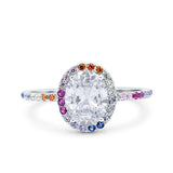 Oval Art Deco Multiple Color Wedding Bridal Ring Simulated Cubic Zirconia 925 Sterling Silver
