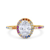 Oval Art Deco Multiple Color Wedding Bridal Ring Simulated Cubic Zirconia 925 Sterling Silver