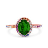 Oval Art Deco Multiple Color Wedding Bridal Ring Simulated Cubic Zirconia 925 Sterling Silver