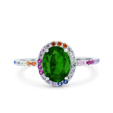 Oval Art Deco Multiple Color Wedding Bridal Ring Simulated Cubic Zirconia 925 Sterling Silver
