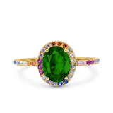 Oval Art Deco Multiple Color Wedding Bridal Ring Simulated Cubic Zirconia 925 Sterling Silver