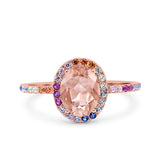Oval Art Deco Multiple Color Wedding Bridal Ring Simulated Cubic Zirconia 925 Sterling Silver