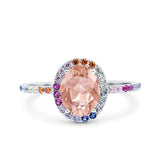 Oval Art Deco Multiple Color Wedding Bridal Ring Simulated Cubic Zirconia 925 Sterling Silver