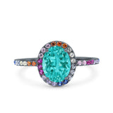 Oval Art Deco Multiple Color Wedding Bridal Ring Simulated Cubic Zirconia 925 Sterling Silver