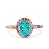 Oval Art Deco Multiple Color Wedding Bridal Ring Simulated Cubic Zirconia 925 Sterling Silver