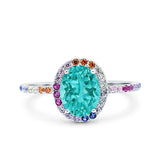 Oval Art Deco Multiple Color Wedding Bridal Ring Simulated Cubic Zirconia 925 Sterling Silver