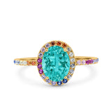 Oval Art Deco Multiple Color Wedding Bridal Ring Simulated Cubic Zirconia 925 Sterling Silver