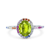 Oval Art Deco Multiple Color Wedding Bridal Ring Simulated Cubic Zirconia 925 Sterling Silver