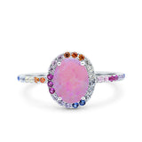 Oval Art Deco Multiple Color Wedding Bridal Ring Simulated Cubic Zirconia 925 Sterling Silver