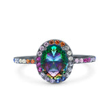 Oval Art Deco Multiple Color Wedding Bridal Ring Simulated Cubic Zirconia 925 Sterling Silver