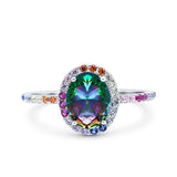 Oval Art Deco Multiple Color Wedding Bridal Ring Simulated Cubic Zirconia 925 Sterling Silver