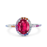 Oval Art Deco Multiple Color Wedding Bridal Ring Simulated Cubic Zirconia 925 Sterling Silver