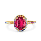 Oval Art Deco Multiple Color Wedding Bridal Ring Simulated Cubic Zirconia 925 Sterling Silver