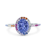 Oval Art Deco Multiple Color Wedding Bridal Ring Simulated Cubic Zirconia 925 Sterling Silver