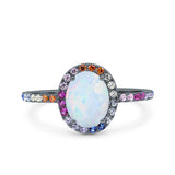Oval Art Deco Multiple Color Wedding Bridal Ring Simulated Cubic Zirconia 925 Sterling Silver