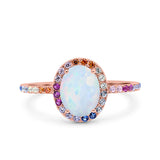 Oval Art Deco Multiple Color Wedding Bridal Ring Simulated Cubic Zirconia 925 Sterling Silver