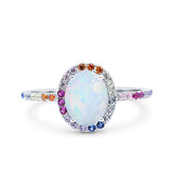 Oval Art Deco Multiple Color Wedding Bridal Ring Simulated Cubic Zirconia 925 Sterling Silver