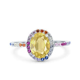 Oval Art Deco Multiple Color Wedding Bridal Ring Simulated Cubic Zirconia 925 Sterling Silver
