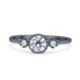 Art Deco Three Stone Round Simulated Cubic Zirconia 925 Sterling Silver