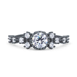 Art Deco Wedding Engagement Ring Round Simulated Cubic Zirconia 925 Sterling Silver