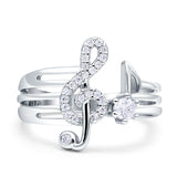 Music Note Cuff Ring Cubic Zirconia 925 Sterling Silver