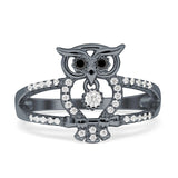 Owl Black Spinel Eye Ring Cubic Zirconia 925 Sterling Silver