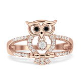 Owl Black Spinel Eye Ring Cubic Zirconia 925 Sterling Silver