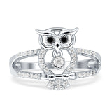 Owl Black Spinel Eye Ring Cubic Zirconia 925 Sterling Silver
