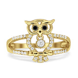 Owl Black Spinel Eye Ring Cubic Zirconia 925 Sterling Silver