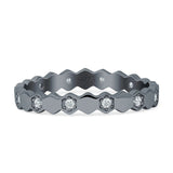 Full Eternity Hexagonal Stackable Band Cubic Zirconia 925 Sterling Silver