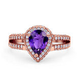 Vintage Style Pear Halo Engagement Ring Cubic Zirconia 925 Sterling Silver