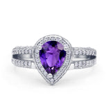 Vintage Style Pear Halo Engagement Ring Cubic Zirconia 925 Sterling Silver