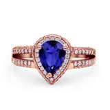 Vintage Style Pear Halo Engagement Ring Cubic Zirconia 925 Sterling Silver