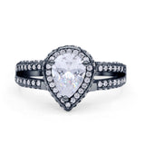 Vintage Style Pear Halo Engagement Ring Cubic Zirconia 925 Sterling Silver