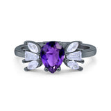 Teardrop Pear Art Deco Wedding Engagement Ring Simulated Cubic Zirconia 925 Sterling Silver
