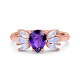 Teardrop Pear Art Deco Wedding Engagement Ring Simulated Cubic Zirconia 925 Sterling Silver